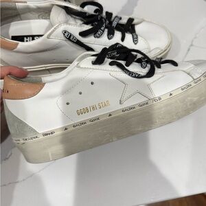 Golden Goose White and Tan Sneakers